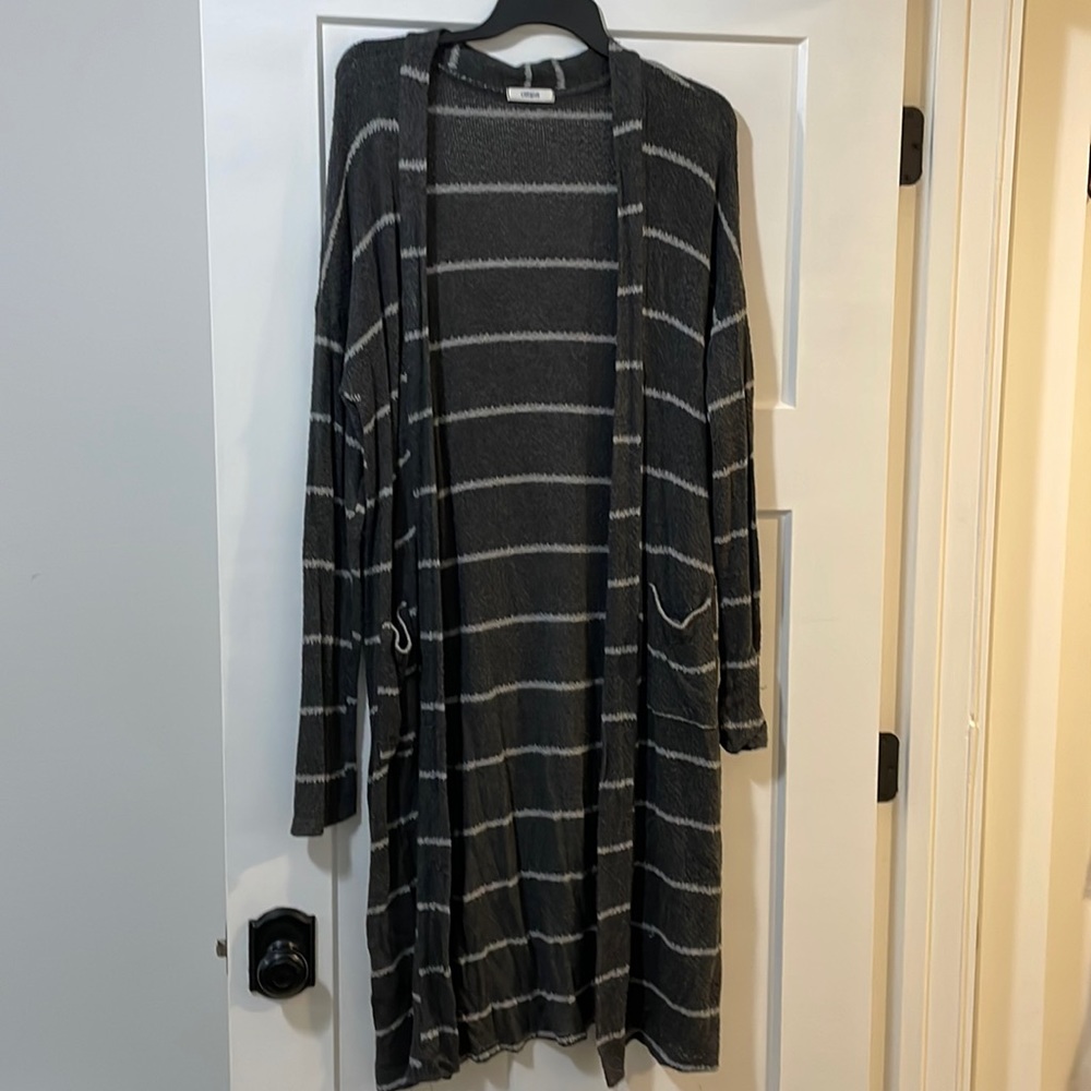 Gray striped duster cardigan
